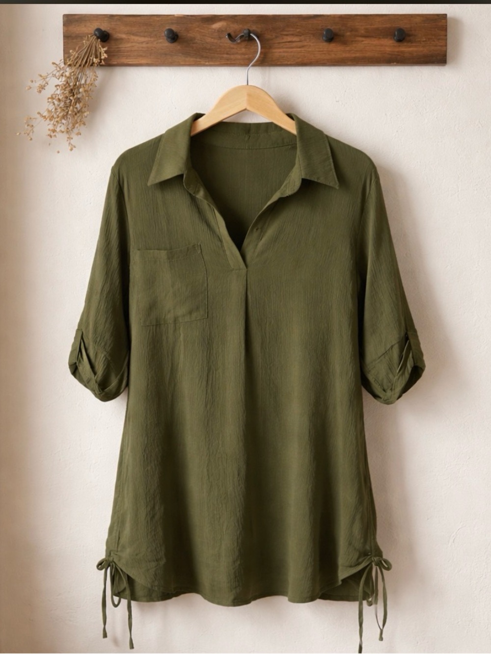 Relaxed Olive Green Women's Casual Coverup/dress